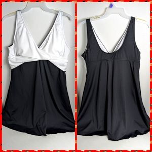 Aquashape Dolphin black white wrap swimsuit sz 22 new